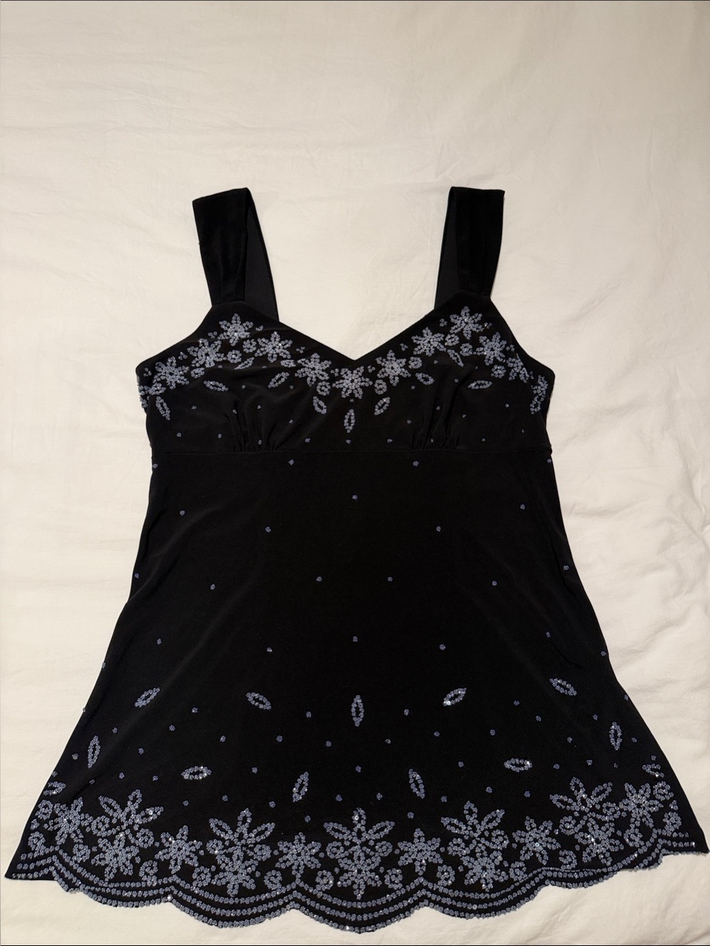 dressbarn Shimmering Beaded Sequin Black Top